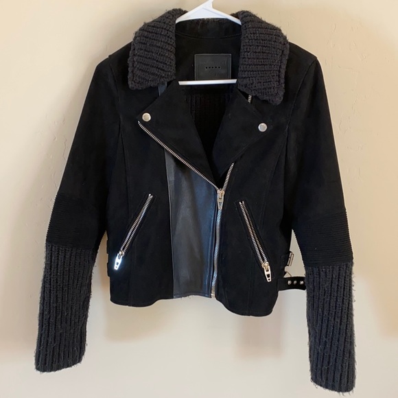 Blank NYC Black Knit Faux Suede Leather Moto Biker Jacket - Picture 1 of 8